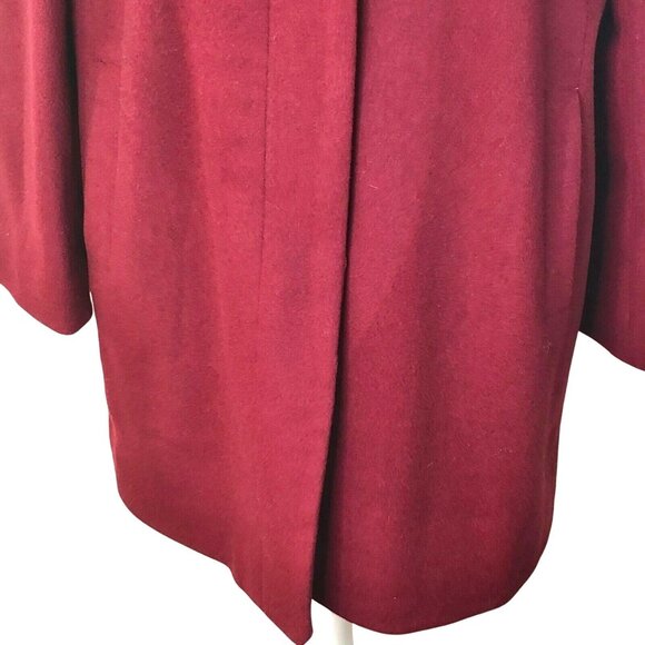 Vintage Red Wool Blend Button Front Coat Side Pockets Classic Collar Womens 12 - Picture 3 of 9